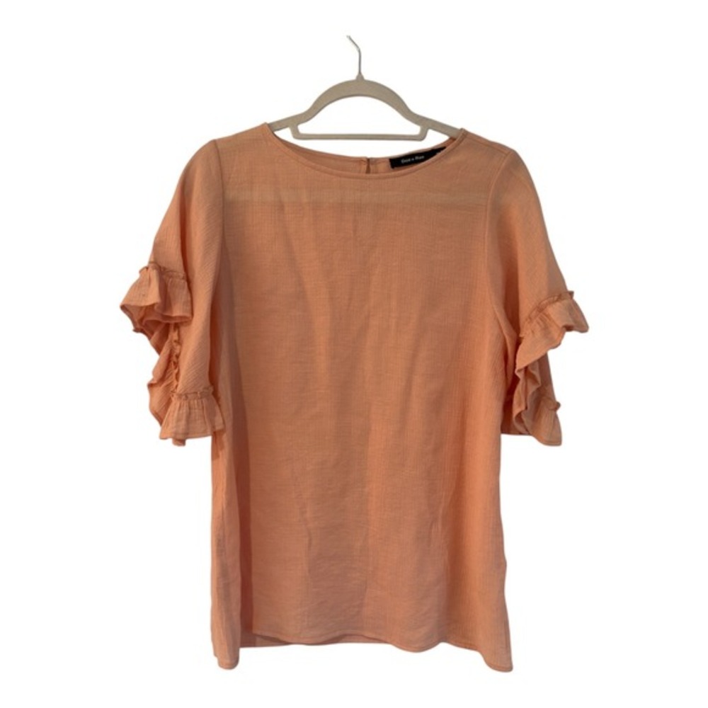 Doe & Rae Peach Crepe Tiered Ruffle Sleeve‎ Blouse Top Small 14501T